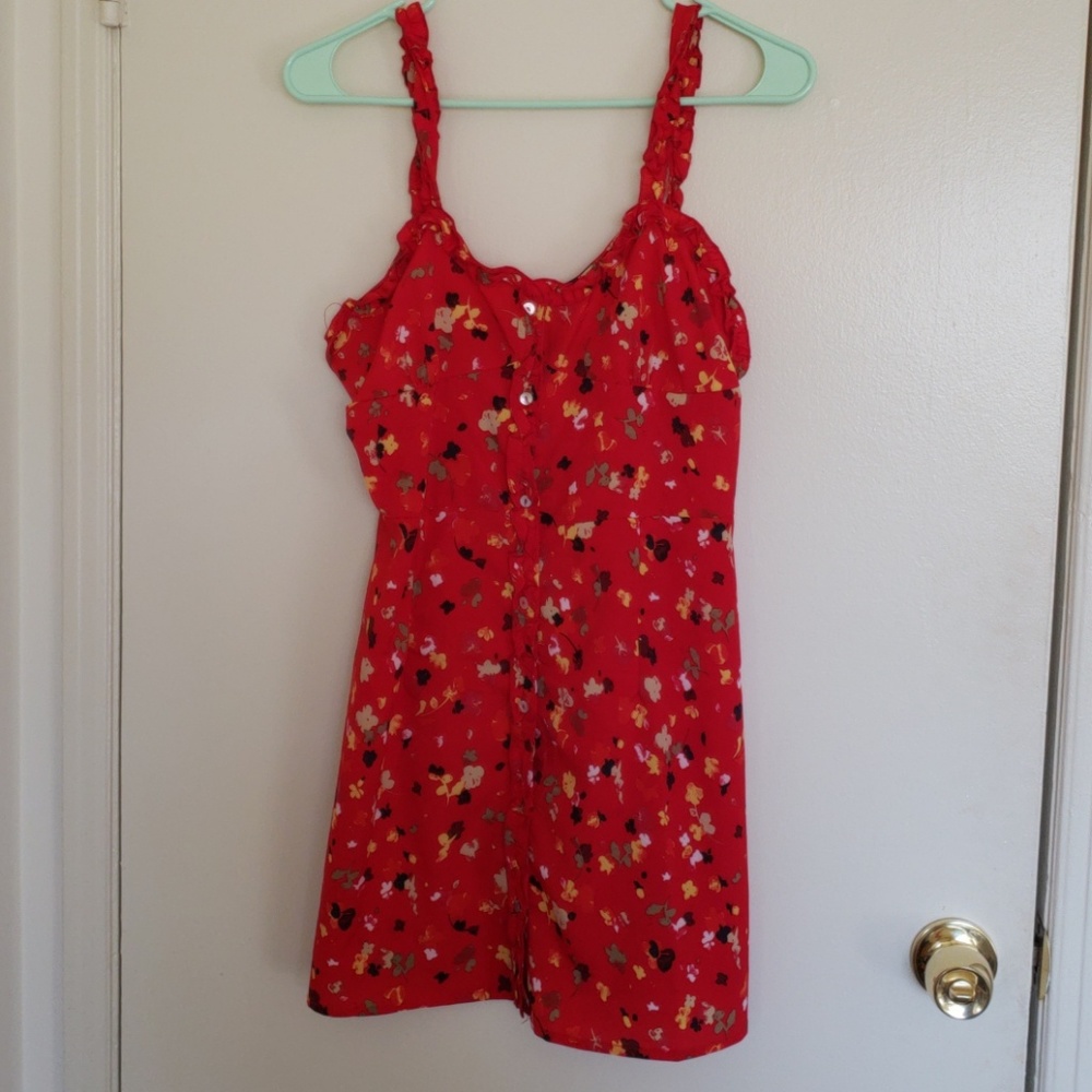Red floral mini dress